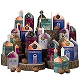 Papierdrachen Ramadan Kalender zum Basteln und Befüllen - Häuser - 30 bunte Falt-Schachteln zum Dekorieren - 30 Geschenk-Boxen - Eid Mubarak - wiederverwendbar - Set 1
