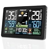 VOKSUN Wetterstation Funk mit Außensensor, Farbdisplay, Thermometer Hygrometer mit Wettervorhersage, DCF Funkuhr, Batteriebetrieb und Netzbetrieb