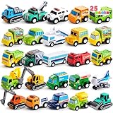 JOYIN 25 Stück Zurückziehen Stadtautos und Lastwagen Spielzeugfahrzeug-Set für Kleinkinder, Mädchen und Jungen, Kinderspielset, Die Cast Spielzeugautos Set