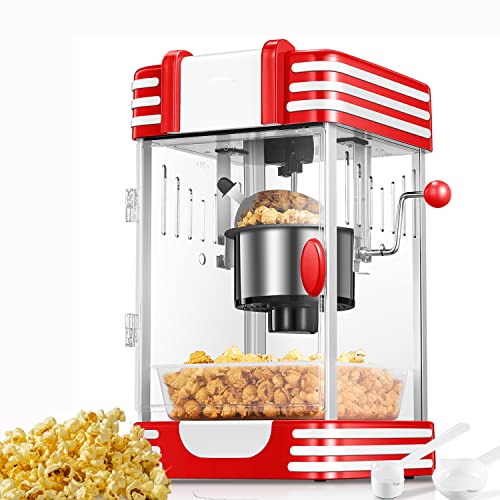 Retro Popcornmaschine Profi, Vintage Cinema Popcorn Maker mit Edelstahl-Topf, Innenbeleuchtung, Messlöffel und Schaufel