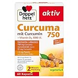 Doppelherz Curcuma 750 mit Curcumin + Vitamin D3 1000 I.E. – Vitamin D unterstützt die normale Funktion des Immunsystems – 60 Kapseln