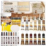 REHOUPTY Laminat Reparaturset, Parkett Reparaturset Enthält Holzkitt, 12 Farben Holzspachtelmasse, 8 Farben Holzmarker & Holzwachs, Holz Kratzer Ausbessern Reparatur Set von Verfärbungen Kratzer Risse