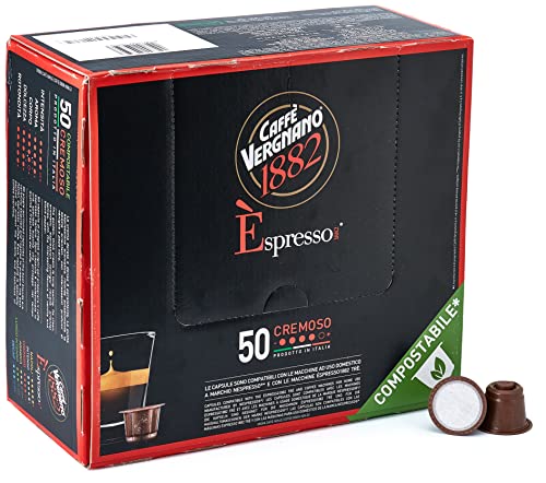 Caffè Vergnano 1882 Èspresso Nespresso kompatible kompostierbare Kaffeekapseln, Cremoso (Cremig) - Packung enthält 50 Kapseln