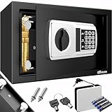 Deuba® Tresor Safe 31x20x20cm Doppelstahlbolzen Stahltür Zahlenschloss LED Licht Notschlüssel Externe Batteriebox Antirutsch-Noppen Schlüsselhaken Schutzmatte Montagematerial Möbeltresor Wandtresor