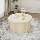 YichYaYa Runder Couchtisch mit Stauraum, EIN Beistelltisch mit natürlichen Holzton Wellenmuster Nut, Wohnzimmertisch mit Verstecktem Stauraum für Wohnzimmer, Schlafzimmer, Arbeitszimmer und Büro