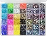 42 Farbe Strasssteine für Nägel, BetterJonny Hitzefix Strasssteine zum Basteln 3mm Nail Art Strasssteine Flatback Edelsteine Runde mit Pinzette und Punktierung Stift für DIY Handwerk Nägel Kleidung