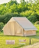 Dartmoor Aufblasbares Campingzelt mit Pumpe 4-6 Personen Tragbares Familienzelt 3×2,1×2,1m Wasserdichtes Glamping Zelt 4-Jahreszeiten Oxford Kabinenzelt mit Fliegengitter & Türen für Camping Wandern