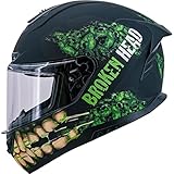 Broken Head Broken Skull Green Grinder Motorradhelm - Integralhelm Schwarz-Grün (M (57-58 cm))