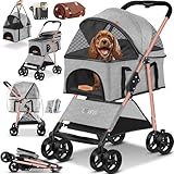 LOVPET® Hundewagen 2in1 Hundebuggy Hundebox Transporttasche Faltbar klappbar bis 20kg Haustiere Buggy mit Netzfenstern Getränkehalter, Regenschutzabdeckung Jogger Buggy für Haustiere