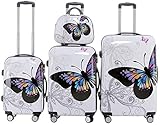 BEIBYE Polycarbonat Hartschale Koffer 2060 Trolley Reisekoffer Reisekofferset Beutycase 3er oder 4er Set (Butterfly)