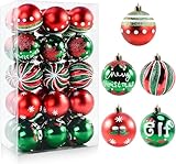 Weihnachtskugeln Ornamente – 6 cm rot-grün-weiße Weihnachtskugeln, Dekoration, bruchsichere Weihnachtskugeln für Weihnachtsbaum, Malerei und glitzernde hängende Kugel für Party-Events (Stil 25)