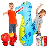 EQARD Boxsack für Kinder 120cm Aufblasbarer Dinosaurier Bop Bag mit Dickerem Material Instant Bounce Back mit Boxhandschuhen Karate Kickboxen Taekwondo Kinder Geschenk für Alter 3-9 Mädchen & Jungen