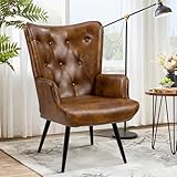 Ckaff Ohrensessel Sessel Wohnzimmer, Skandinavischer Stil Relaxsessel PU-Kunstleder mit Hoher Rückenlehne Loungesessel Polstersessel fürs Wohnzimmer Schlafzimmer Arbeitszimmer Gästezimmer, Braun