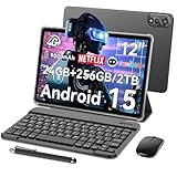 Blackview Mega2 Android 15 Tablet 12 Zoll mit Tastatur, 24GB RAM+256GB ROM, 2K FHD Großes Display Gaming Tablet, Dual 4G LTE+5G WiFi,Octa Core T615, 9000 mAh Akuu, WideVine L1,Dual Kamera,Face ID,GPS