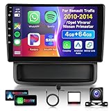 4G 64G VECHTEL 10.1' Bluetooth-Autoradio für Renault Trafic 2010-2014/ Opel Vivaro/Nissan Primastar Carplay Android Auto,DSP,Android Auto,WiFi GPS Navi,RDS/FM Radio 2 Din mit AHD Rückfahrkamera