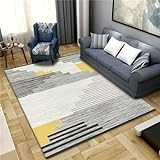 Teppich Schlafzimmer raumdeko Wohnzimmerteppich grau-gelbes geometrisches Muster Dicke Linien schützen den Boden rustikale deko 70X140CM