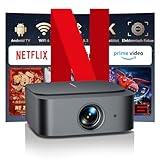 Beamer 4K【Official Netflix & Remote Focus/Trapezkorrektur】 25000 Lumens Beamer 4K Heimkino Unterstützt, WiFi Bluetooth Smart Beamer Full HD 1080P Native, Video Beamer Android mit YouTube/Prime Video