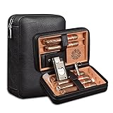 Velonx Leather Humidor Zigarren Set mit 3-in-1 Zigarrenfeuerzeug & Befeuchter, Tragbare Reise Leder Zigarrenetui für 6 Zigarren, Flach Cutter, Puncher Zubehör, Geschenk für Vatertag (Schwarz)