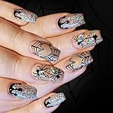 Halloween-Nägel, Glitzer, Spinnennetz-Herz-Design, zum Aufdrücken, oval, Maniküre, schimmernd, Halloween-Kostüm, 24 Stück