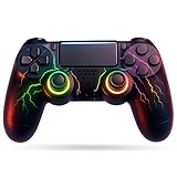 NK Controller für PS4 / PC/Android - Wireless Controller mit Dualshock, 6-Achsen-Funktion, 7 RGB-LED-Lichtmodi, Touchpad, Kopfhöreranschluss, Ladekabel inklusive - Farbe Schwarz