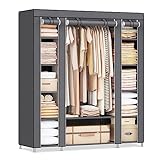 SONGMICS Kleiderschrank, Stoffschrank, 12 mit Kleiderstange und Ablagen, Stabiler Schrank, für Schlafzimmer, Ankleidezimmer, 150 x 45 x 175 cm, grau LSF03G