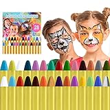 ACWOO Kinderschminke Set, 28 Farben Gesichtsfarbe Schminkstifte Bodypaint Schminkpalette für Faschingsschminke Kinder Fasching Schminke Karneval Halloween Körpermalfarben Glitzer Buntstifte