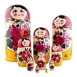 Heka Naturals Semjonov Matroschka-Puppen | Matroschka-Puppenset aus natürlichem Holz, traditionelle Babuschka Heimdekoration, Stapelspielzeug aus Holz, handgefertigte Spielzeuge, niedliches Geschenk