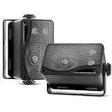 PYLE AUDIO Wasserdichte Lautsprecher 3.5-Zoll-200-Watt 3-Wege Wetterfeste Mini Box, Schwarz, PLMR24B