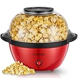 FOHERE Popcornmaschine, 3.5L Popcorn Maker für Zuhause, Elektrische Rühr Popcorn Popper mit Zucker & Öl, Antihaftbeschichtung, Stille und Schnelle, Großer Deckel als Servierschale, Für Filmabende