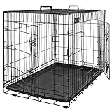 FEANDREA Hundekäfig, Hundebox, zusammenklappbar, transportabel, 2 Türen, 107 x 70 x 77,5 cm, schwarz PPD42BK