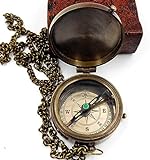 KHUMYAYAD Taschenkompass aus Messing, handgefertigt, voll funktionsfähig, antiker nautischer Kompass, gravierbarer Kompass, Steampunk-Kompass mit Lederetui.