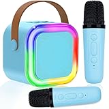 Karaoke Maschine für Kinder Erwachsene, Bluetooth Karaoke Lautsprecher mit 2 Kabellosen Mikrofon, Mini Karaoke Maschine mit LED-Lichtern, Geschenke Spielzeug für Mädchen und Jungen