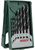 Bosch 7tlg. Mini-X-Line Holzspiralbohrer-Set (für Weich- und Hartholz, Ø 3-10 mm, Zubehör Bohrschrauber und Bohrständer)