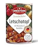 DREISTERN Letschotopf 400g I Mit Kartoffeln & Würstchen I Herzhaftes Fertiggericht in recyclebarer Konservendose I Lange Haltbarkeit dank natürlicher Konservierung I Hausmacher Qualität