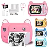 Sofortbildkamera für Kinder, 6,1 cm LCD-Bildschirm Kinder Druckkamera,Digitalkamera für Kinder mit 6-fachem Zoom,24 M Pixeln Dual-Objektiv & 1080P Videorekorder, Geschenk für Jungen und Mädchen (pink)