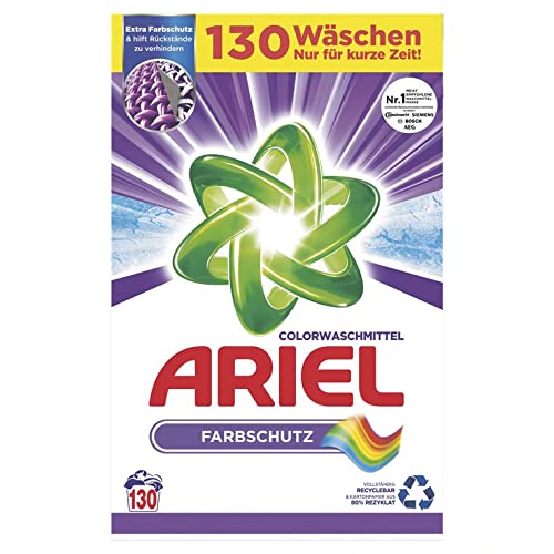 Ariel Waschmittel Pulver Waschpulver, Color Waschmittel, 130 Waschladungen, Farbschutz, (8 kg) , 1er Pack