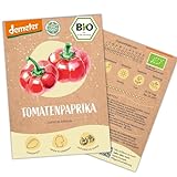BIO Paprika Samen, 10 Paprikasamen, hohe Keimrate, Demeter zertifiziert & samenfest | Gemüse Saatgut von LOVEPLANTS, Tomatenpaprika Samen für Balkon, Garten, Hochbeet – alte Gemüsesorten