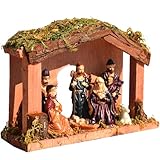 Neroyaner Weihnachtskrippe Weihnachtskrippe aus Kunstharz mit Figuren und Stall traditionelles Jesus-Geburtsset lebendige Weihnachtskrippe Weihnachtsdekoration für die Inneneinrichtung