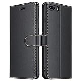 ELESNOW Hülle für iPhone 7 Plus / 8 Plus, Premium Leder Flip Wallet Schutzhülle Tasche Handyhülle für iPhone 7 Plus / 8 Plus (Schwarz)