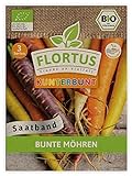 FLORTUS Bunte Möhren Saatband | 3 BIO Saatbänder für Möhrenanbau | Saatgutmischung für orange, gelbe, weiße und violett Möhren