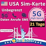 USA Prepaid-SIM-Karte | Unbegrenzte 5G/4G LTE Hochgeschwindigkeits Internetdaten in den USA (einschließlich Hawaii) | Unbegrenzte Anrufe und Textnachrichten (SMS) | Wieder auffüllbar! (21 Tage)