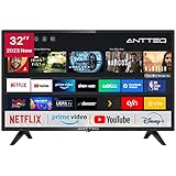 Antteq AV32 Fernseher 32 Zoll (80 cm) Smart TV mit Netflix, Prime Video, Rakuten TV, DAZN, Disney+, YouTube, UVM, WiFi, Triple-Tuner DVB-T2 / S2 / C, Dolby Audio