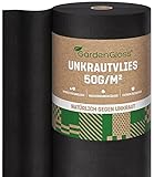 GardenGloss® 50m² Unkrautvlies Gartenvlies gegen Unkraut – Unkrautfolie Wasserdurchlässig – Reißfestes Unkrautflies 50g/m² – Hohe UV-Stabilisierung (50m x 1m, 1 Rolle)