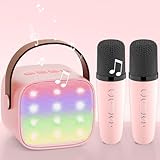 Karaoke Maschine mit 2 Mikrofonen, [Premiumversion] Wowstar Tragbares Bluetooth Karaoke Maschine für Kinder Erwachsene mit Stimme wechselnde Effekte & LED-Lichter Jungen Mädchen Geschenke Spielzeug