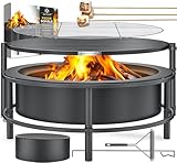 KESSER® Feuerschale Ø65cm Feuerkorb 0,6mm Kaltveredelter Stahl | Mobile Feuertonne mit Reifen & Bremse | Holz & Kohle Feuerstelle inkl. 60cm Feuerhaken aus Gusseisen, Ø52cm Grillrost, Bürste & Cover