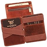 MATADOR Magic Slim Wallet Herren Leder Kreditkartenetui mit Münzfach | Karten Geldbeutel Geldtasche Portemonnaie Herren RFID Schutz & Geschenk-Box | Mini Wallet Kartengeldbeutel Männer Vintage Braun