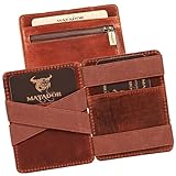 MATADOR Magic Slim Wallet Herren Leder Kreditkartenetui mit Münzfach | Karten Geldbeutel Geldtasche Portemonnaie Herren RFID Schutz & Geschenk-Box | Mini Wallet Kartengeldbeutel Männer Vintage Braun