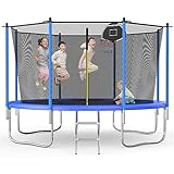 Redkid, Trampolin Outdoor Ø 305/366 cm, Kindertrampolin Gartentrampoline mit Sicherheitsnetz, Leiter, Basketballkorbbrett, Belastbarkeit 600 Pfund, Blau 12FT-1(366cm)