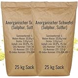 Anorganischer Schwefel (sulfur) - 50 kg (2 x 25 kg) - BESTSELLER - 99,9% pharmazeutisch rein (Ph. Eur.) - fein gemahlen - Schwefelpulver - aus Naturrohstoff - säurearm - Deutsche Qualität