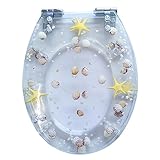 WC-Sitz mit Absenkautomatik, robuste WC-Sitze mit transparenter Abdeckung, Acrylsitze, Kunstharz, rund, einfach zu installieren, auch leicht zu reinigen, Toilettensitz Slow C